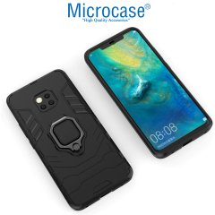 Microcase Huawei Mate 20 Pro Batman Serisi Yüzük Standlı Armor Kılıf Siyah