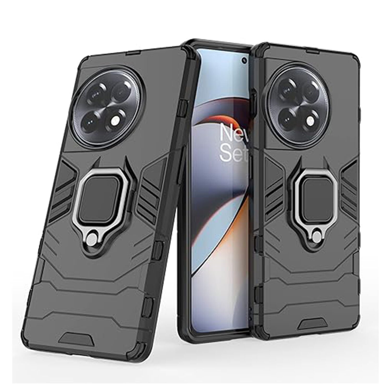 Microcase OnePlus Ace 2 Pro Batman Serisi Yüzük Standlı Armor Kılıf Siyah -AL3349