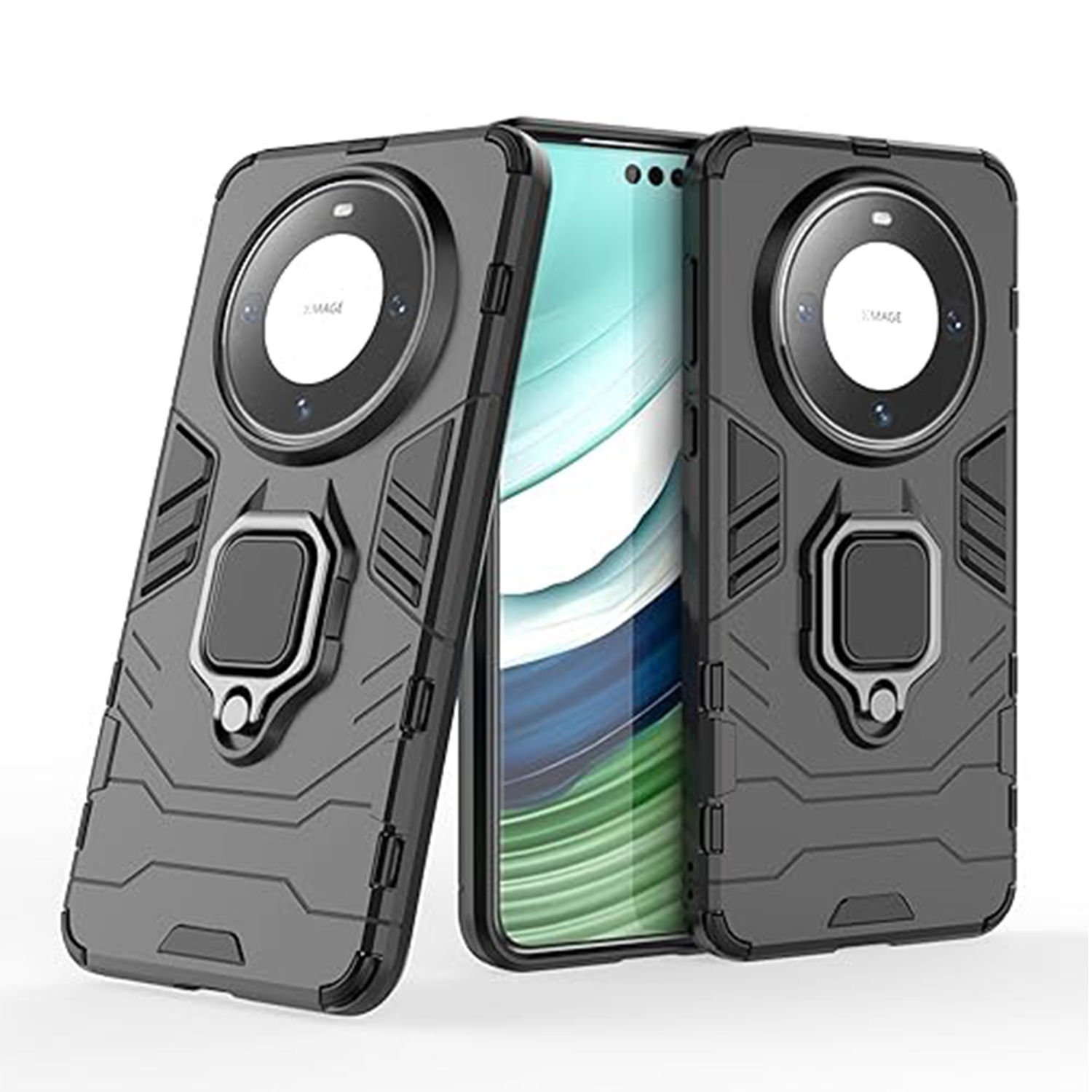 Huawei Mate 60 Pro Plus Batman Serisi Yüzük Standlı Armor Kılıf Siyah -AL3349