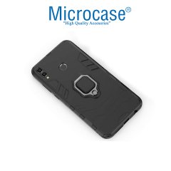 Microcase Huawei Honor 8X MAX Batman Serisi Yüzük Standlı Armor Kılıf - Siyah + Tam Kaplayan Çerçeveli Cam