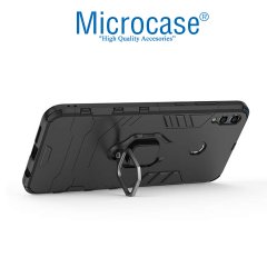 Microcase Huawei Honor 8X MAX Batman Serisi Yüzük Standlı Armor Kılıf - Siyah + Tam Kaplayan Çerçeveli Cam
