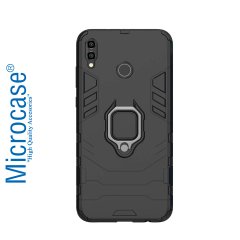 Microcase Huawei Honor 8X MAX Batman Serisi Yüzük Standlı Armor Kılıf - Siyah + Tam Kaplayan Çerçeveli Cam