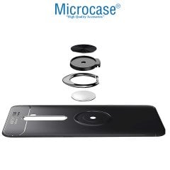 Microcase Oppo Reno 2 Focus Serisi Yüzük Standlı Silikon Kılıf - Siyah + Tempered Glass Cam Koruma