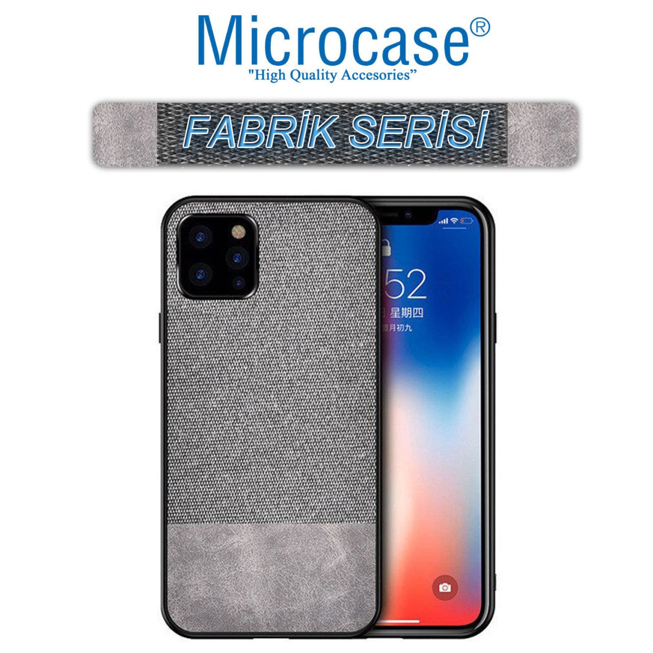 iPhone 12 Pro Max Fabrik Serisi Kumaş ve Deri Kılıf - Gri
