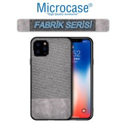 iPhone 12 Pro Max Fabrik Serisi Kumaş ve Deri Kılıf - Gri