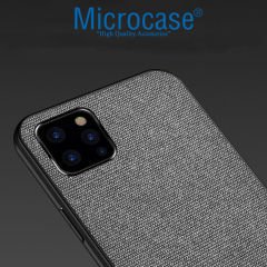 iPhone 12 Pro Max Fabrik Serisi Kumaş ve Deri Kılıf - Gri