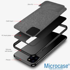 iPhone 12 Pro Max Fabrik Serisi Kumaş ve Deri Kılıf - Gri
