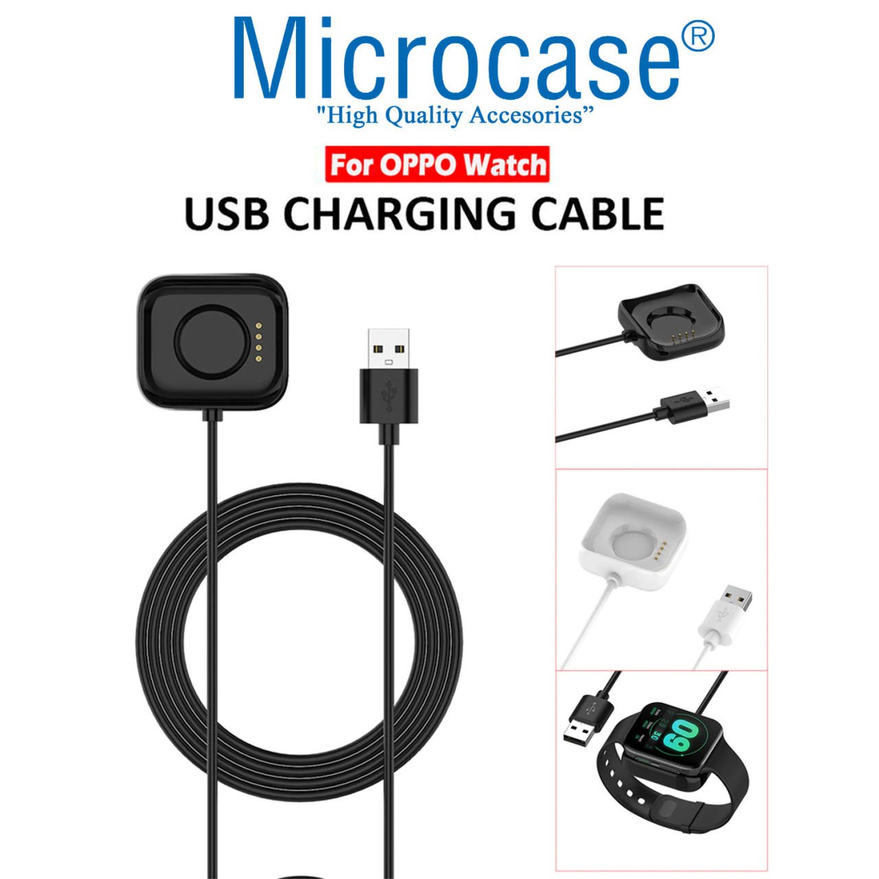 Microcase Oppo Watch 41 mm Manyetik Şarj USB Kablo 1 Metre Siyah - AL2596