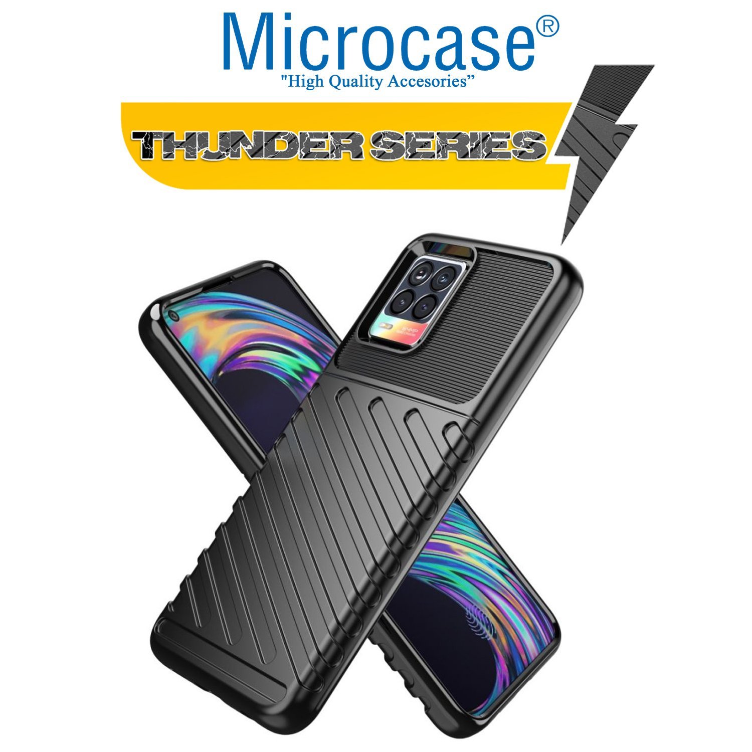 Microcase Realme 8 Pro Thunder Serisi Darbeye Dayanıklı Silikon Kılıf - Siyah