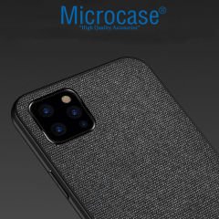 iPhone 12 Pro Max Fabrik Serisi Kumaş ve Deri Kılıf - Siyah