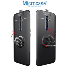 Microcase Oppo Reno 2Z Focus Serisi Yüzük Standlı Silikon Kılıf - Siyah