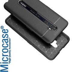 Microcase Oppo Reno 2Z Leather Tpu Silikon Kılıf - Siyah + Tempered Glass Cam Koruma