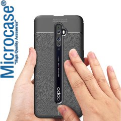 Microcase Oppo Reno 2Z Leather Tpu Silikon Kılıf - Siyah + Tempered Glass Cam Koruma