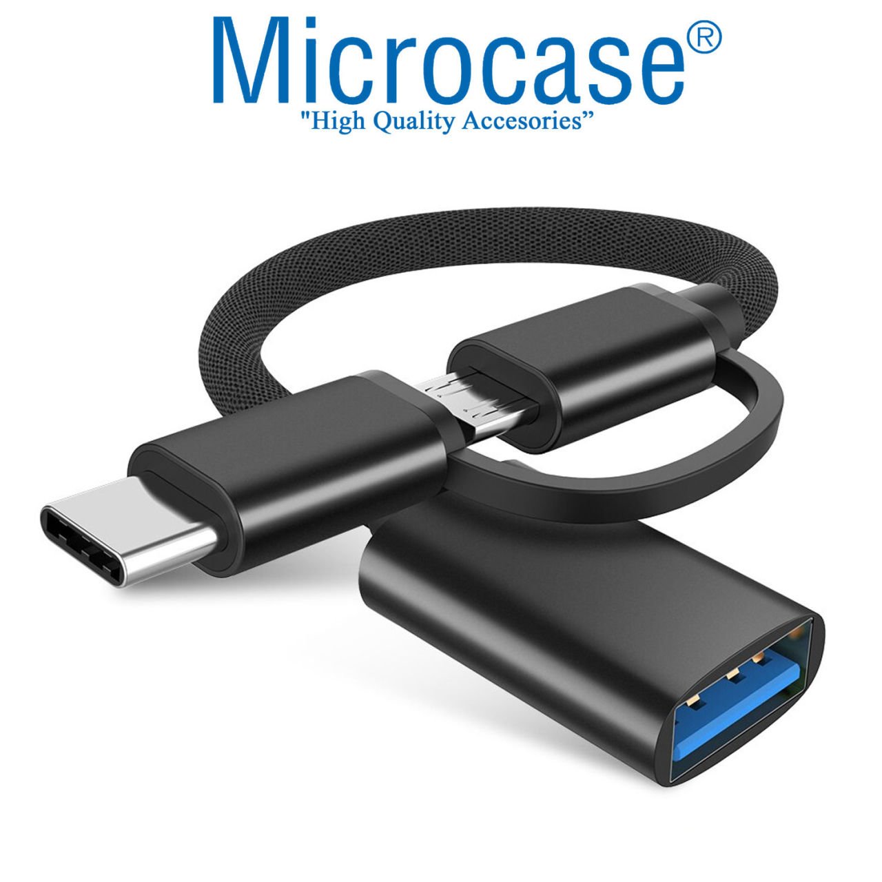 Microcase 2in1 Type C to Micro USB 3.0 OTG Adaptör - Siyah AL2598