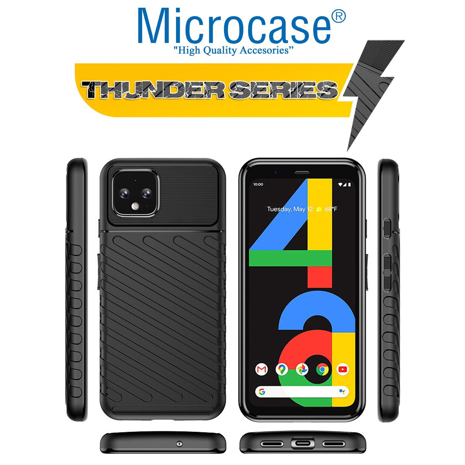 Microcase Google Pixel 4 XL Thunder Serisi Darbeye Dayanıklı Silikon Kılıf - Siyah