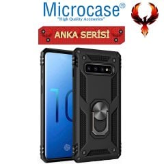 Microcase Samsung Galaxy S10 Anka Serisi Yüzük Standlı Armor Kılıf - Siyah