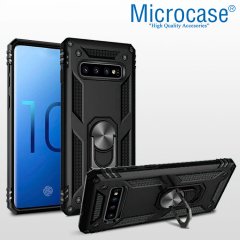 Microcase Samsung Galaxy S10 Anka Serisi Yüzük Standlı Armor Kılıf - Siyah