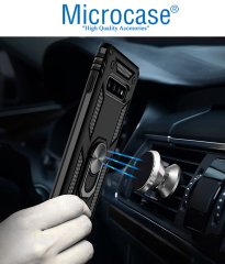 Microcase Samsung Galaxy S10 Anka Serisi Yüzük Standlı Armor Kılıf - Siyah