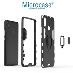 Microcase Xiaomi Mi Max 3 Batman Serisi Yüzük Standlı Armor Kılıf - Siyah + Tam Kaplayan Çerçeveli Cam