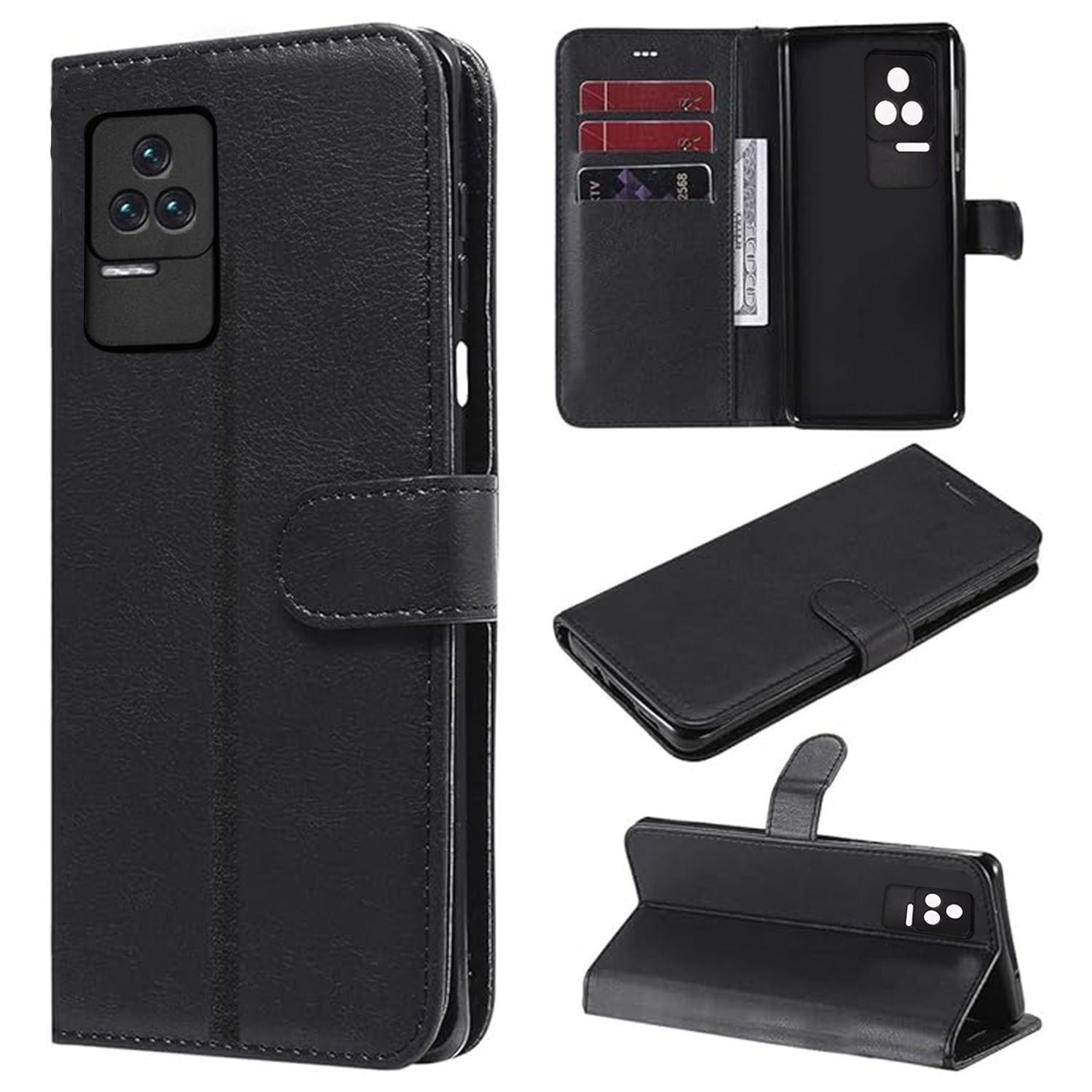 Microcase Xiaomi Redmi K40S Darbeye Dayanıklı Cüzdanlı ve Standlı Kapaklı Deri Kılıf Siyah AL4232