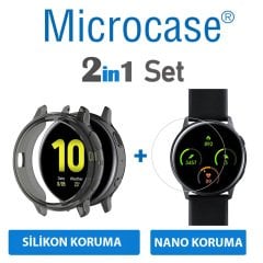 Microcase Samsung Galaxy Watch Active 2 44 mm Önü Açık Tasarım Silikon Kılıf - Füme + Nano Esnek Ekran Filmi