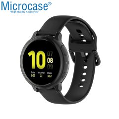 Microcase Samsung Galaxy Watch Active 2 44 mm Önü Açık Tasarım Silikon Kılıf - Füme + Nano Esnek Ekran Filmi