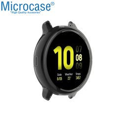 Microcase Samsung Galaxy Watch Active 2 44 mm Önü Açık Tasarım Silikon Kılıf - Füme + Nano Esnek Ekran Filmi