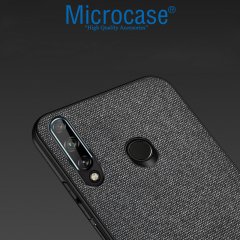 Huawei P40 Lite E / Y7P Fabrik Serisi Kumaş ve Deri Kılıf - Siyah