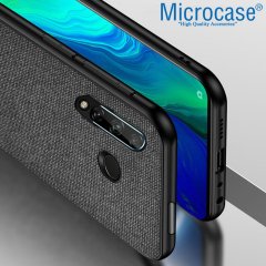 Huawei P40 Lite E / Y7P Fabrik Serisi Kumaş ve Deri Kılıf - Siyah