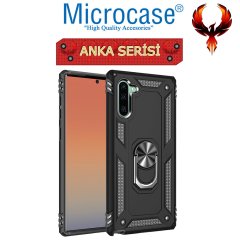 Microcase Samsung Galaxy Note 10 Anka Serisi Yüzük Standlı Armor Kılıf - Siyah