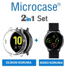 Microcase Samsung Galaxy Watch Active 2 44 mm Önü Açık Tasarım Silikon Kılıf - Şeffaf + Nano Esnek Ekran Filmi