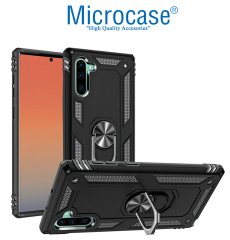 Microcase Samsung Galaxy Note 10 Anka Serisi Yüzük Standlı Armor Kılıf - Siyah