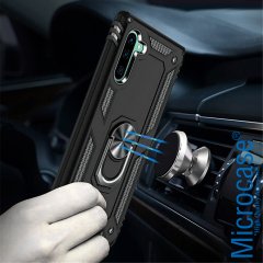 Microcase Samsung Galaxy Note 10 Anka Serisi Yüzük Standlı Armor Kılıf - Siyah