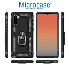 Microcase Samsung Galaxy Note 10 Anka Serisi Yüzük Standlı Armor Kılıf - Siyah