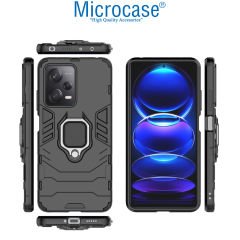 Microcase Xiaomi Redmi Note 12 Pro Plus (Global) Batman Serisi Yüzük Standlı Armor Kılıf - Siyah AL3349
