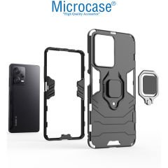 Microcase Xiaomi Redmi Note 12 Pro Plus (Global) Batman Serisi Yüzük Standlı Armor Kılıf - Siyah AL3349