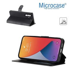 Microcase Samsung S24 Darbeye Dayanıklı Cüzdanlı ve Standlı Kapaklı Deri Kılıf Siyah AL4232