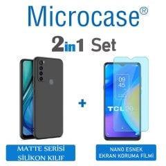 Microcase TCL 20 SE Matte Serisi Kamera Korumalı Silikon TPU Kılıf - Siyah + Nano Esnek Ekran Filmi