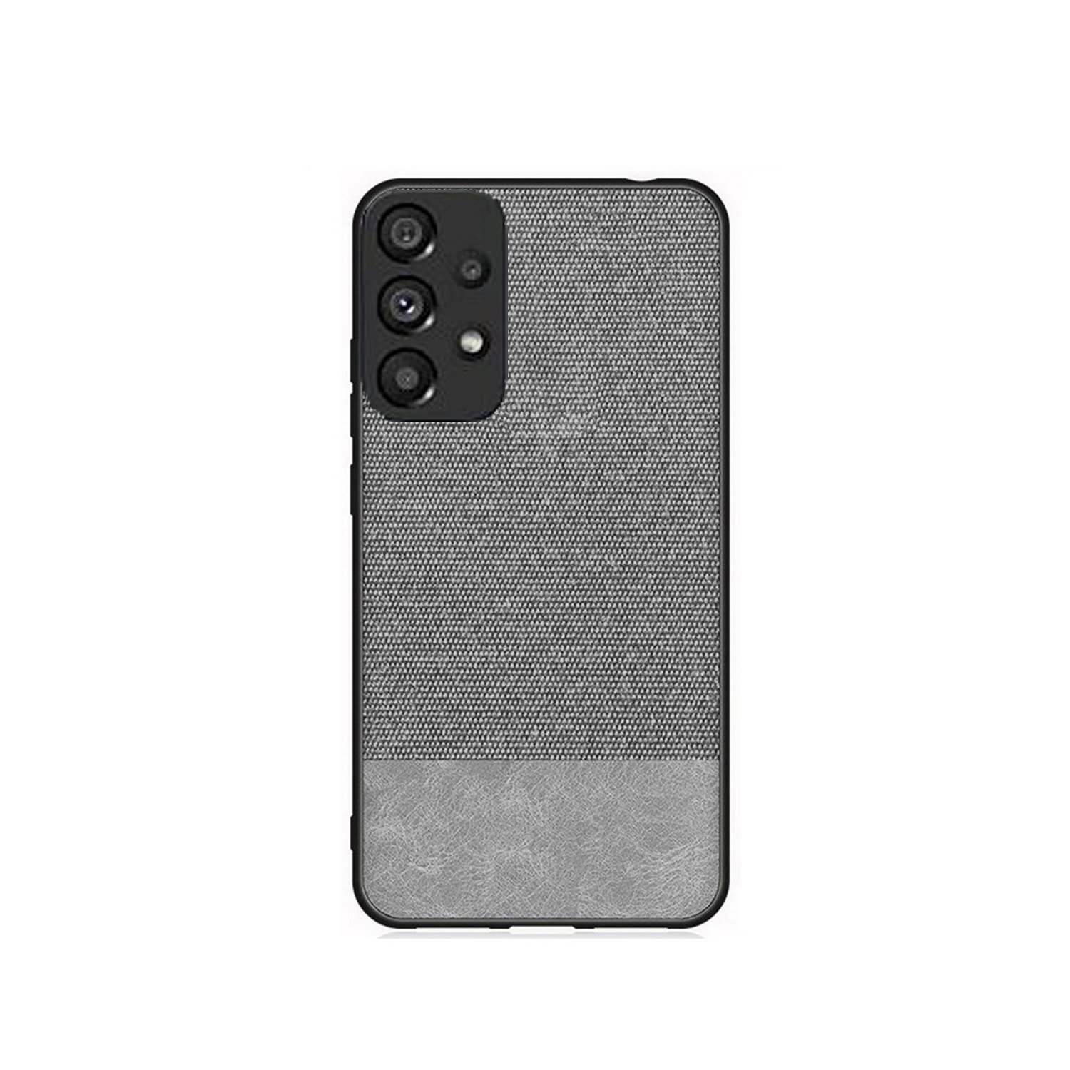 Microcase Samsung Galaxy A73 5G Fabrik Kumaş ve Deri Desen Kılıf -Gri