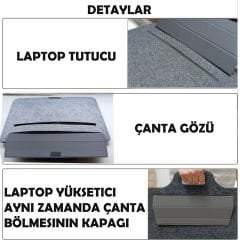 Microcase Keçe 9-14 inch Ergonomik Tasarım Standlı Laptop Macbook Tablet ve Evrak Çantası AL4450