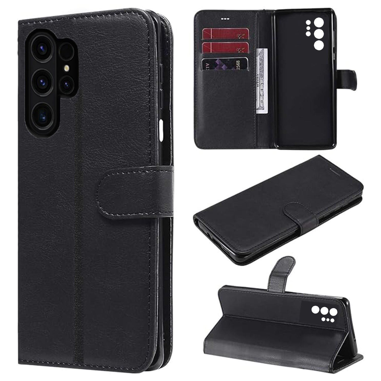 Microcase Samsung S24 Ultra Darbeye Dayanıklı Cüzdanlı ve Standlı Kapaklı Deri Kılıf Siyah AL4232
