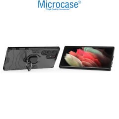 Microcase Samsung Galaxy S23 Ultra Batman Serisi Yüzük Standlı Armor Kılıf - Siyah AL3349