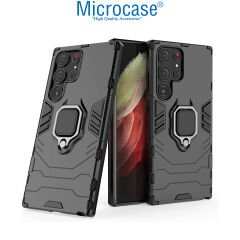 Microcase Samsung Galaxy S23 Ultra Batman Serisi Yüzük Standlı Armor Kılıf - Siyah AL3349