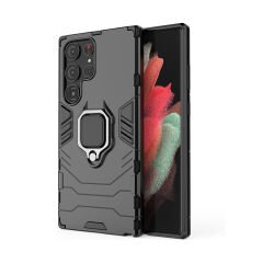 Microcase Samsung Galaxy S23 Ultra Batman Serisi Yüzük Standlı Armor Kılıf - Siyah AL3349