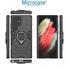 Microcase Samsung Galaxy S23 Ultra Batman Serisi Yüzük Standlı Armor Kılıf - Siyah AL3349