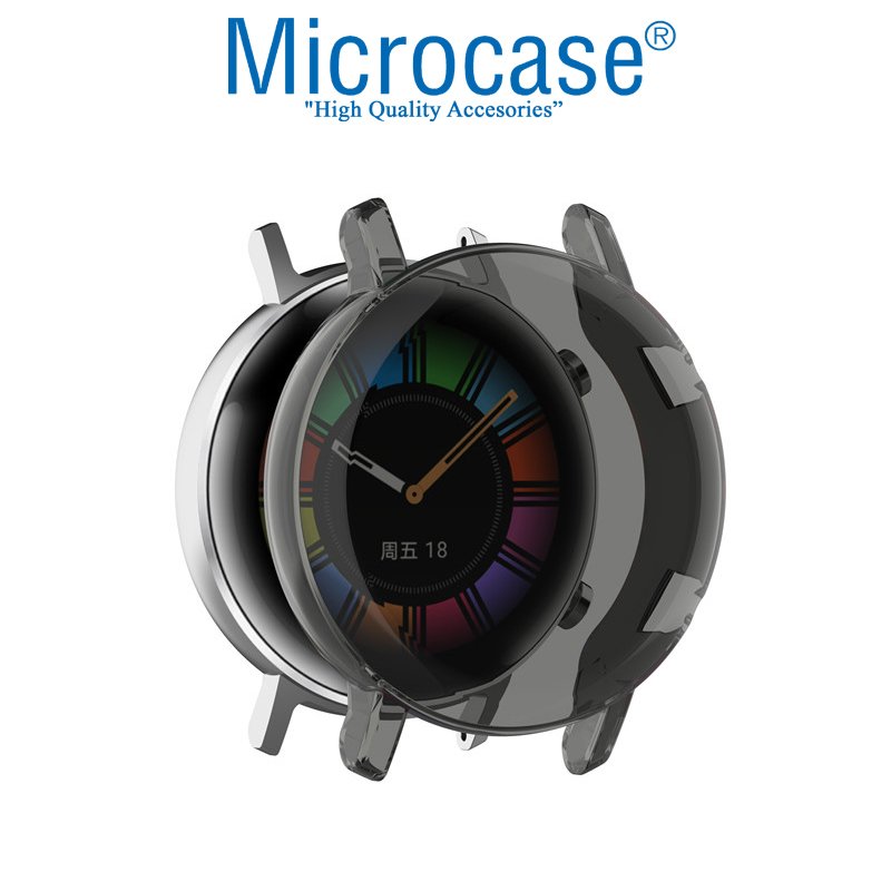 Microcase Samsung Galaxy Watch Active 2 44 mm Önü Kapalı Renkli Tasarım Silikon Kılıf - Füme