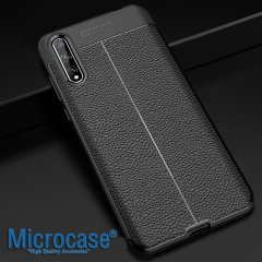 Microcase Huawei P Smart S / Y8P Leather Tpu Silikon Kılıf - Siyah + Tempered Glass Cam Koruma