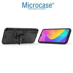 Microcase Xiaomi Mi A3 - Mi CC9e Batman Serisi Yüzük Standlı Armor Kılıf - Siyah + Tam Kaplayan Çerçeveli Cam