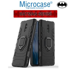 Microcase Oppo Reno Batman Serisi Yüzük Standlı Armor Kılıf - Siyah + Tam Kaplayan Çerçeveli Cam