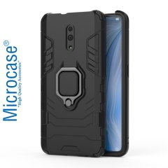 Microcase Oppo Reno Batman Serisi Yüzük Standlı Armor Kılıf - Siyah + Tam Kaplayan Çerçeveli Cam